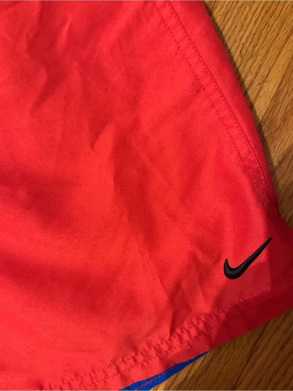 Nike Mens Swim Trunks Suit Board Shorts L Red w/ Blue Black Trim Mesh Lined FS!